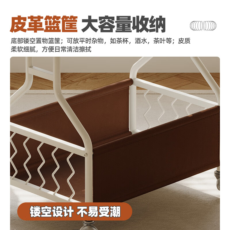 KUKA Cream Movable Side Table with Storage Living Room Matching DS3466XJ Square Side Table White Frame/Brown 55*53