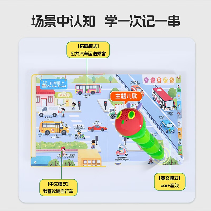 Little Been Click Reading Edition Bilingual Encyclopedia of Transportation Cognition Caterpillar Reading Pen Picture Book Children's Enlightenment Cognition 1-4 years old