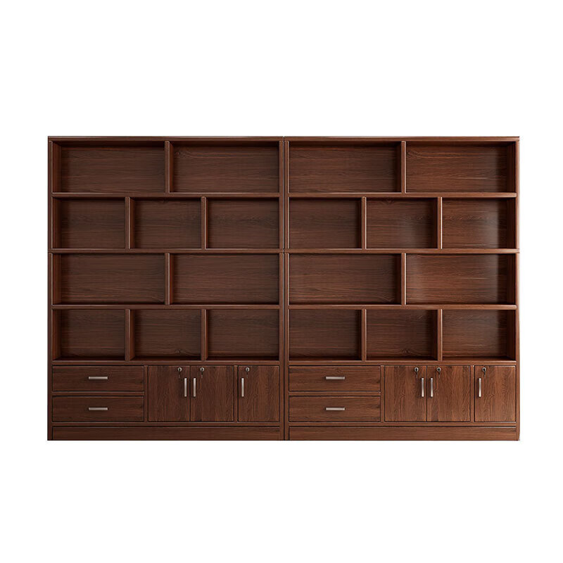 Bookcase integrated whole wall sofa background cabinet display display home living room wine cabinet Chinese style solid wood bookshelf cabinet 140*30*180cm-Hazy Walnut Color