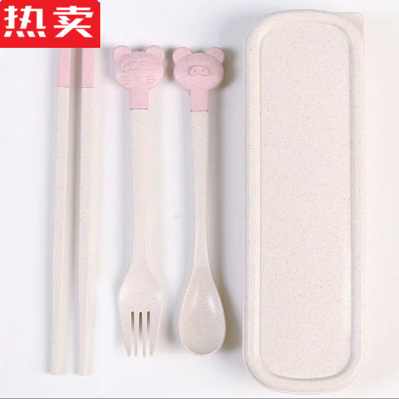 MZXM Japan imported quality rice husk wheat straw children's portable tableware anti-fall three-piece set cute fork spoon chopsticks blue