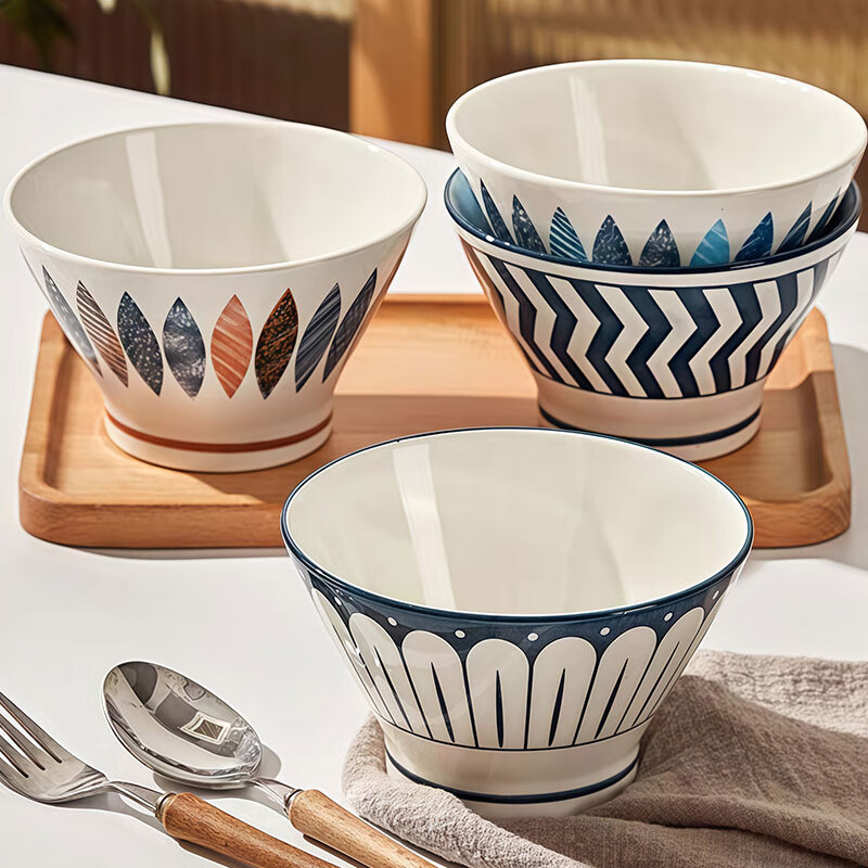 Jiwu Forest Ceramic Rice Bowl Household Tableware Bowl Noodle Bowl Soup Bowl Rice Bowl Random Colors Mantian 5 Inch 4 Pack