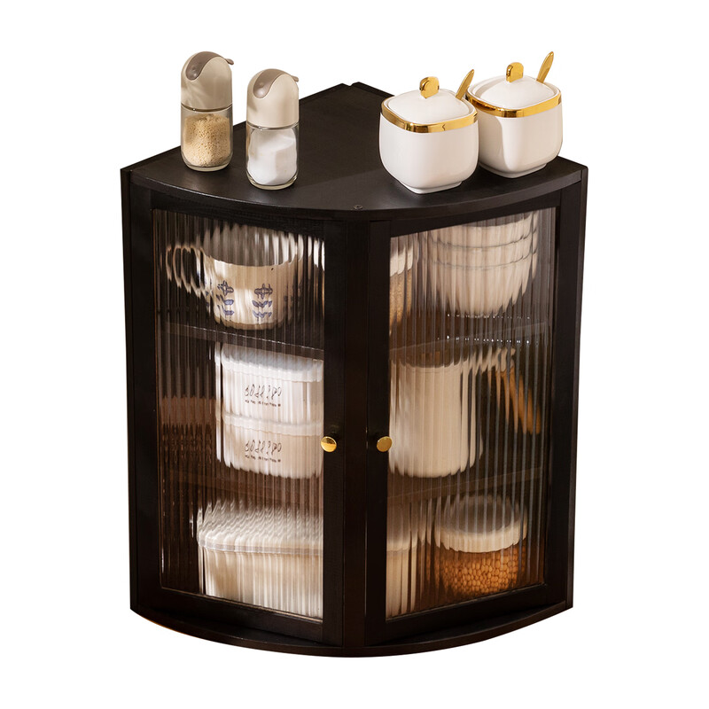 Trojan Dinner Cabinet Countertop Kitchen Storage Rack Corner Storage Cupboard Cabinet Storage Wine Cabinet Porch Multi-Function Side Cabinet Corner Design Changhong Transparent Door-Black Four Layers