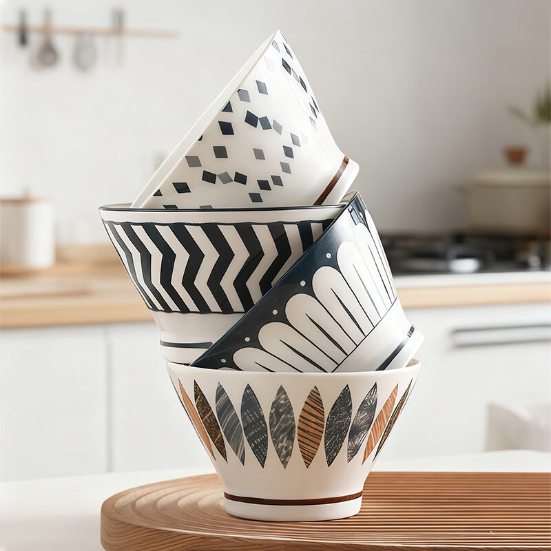 Jiwu Forest Ceramic Rice Bowl Household Tableware Bowl Noodle Bowl Soup Bowl Rice Bowl Random Colors Mantian 5 Inch 4 Pack