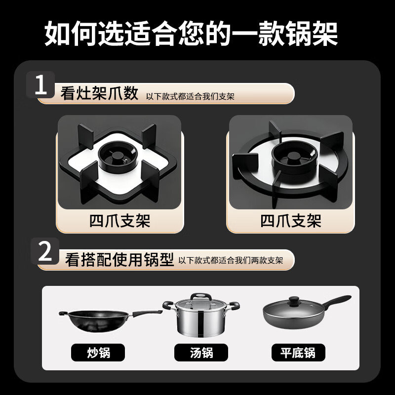 Xin Yingzhi (YINGZHI) gas stove bracket thickened cast steel gas stove bracket anti-slip frame windproof energy-saving cover fire cover suitable for Midea Vantage Skyworth Supor Xiaomi Boss Konka, etc. 2-pack six-ear pot holder | anti-slip and high temperature resistance | four- and five-claw universal upgrade and thickening