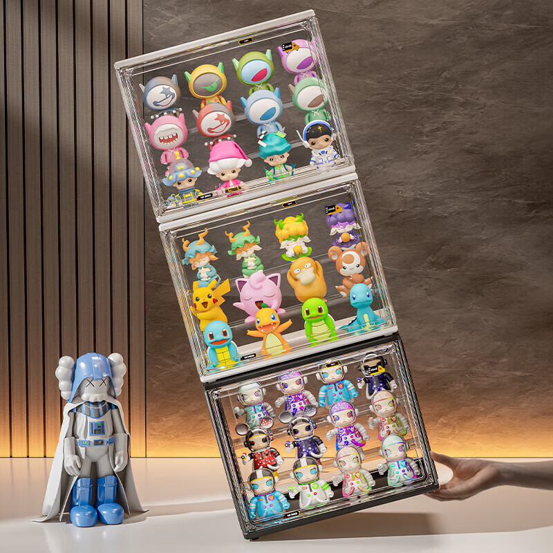 Haofanjie Figure Cabinet Display Cabinet Blind Box Display Box Bubble Mart Display Rack Storage Box Acrylic Doll Figure Box Fully Transparent Extra Large/Built-in 4 Layers Acrylic Fully Transparent, Magnetic Door, With Stickers