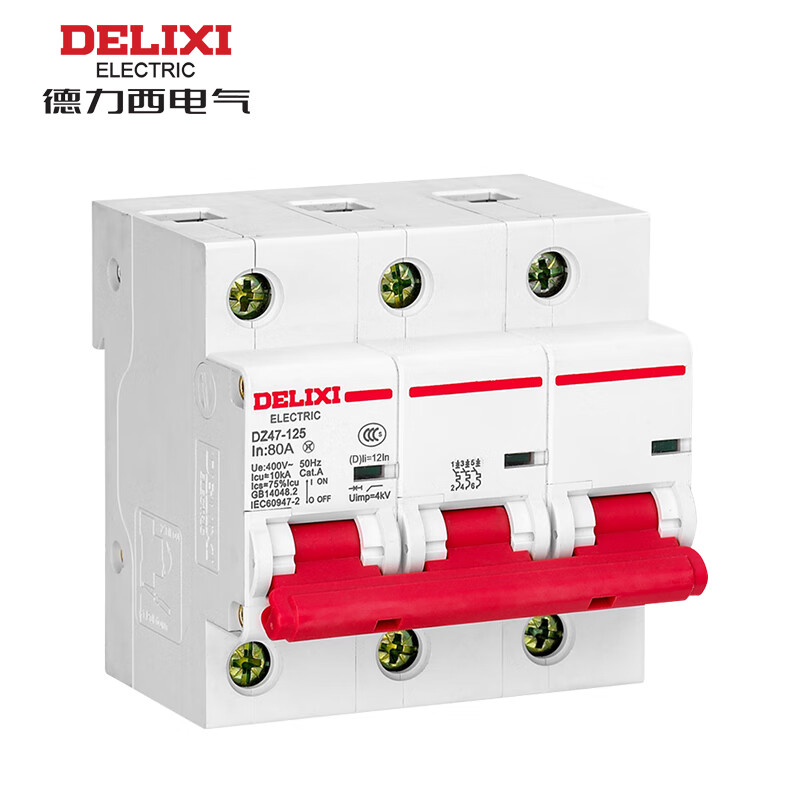 Delixi Electric DZ47-125 high current circuit breaker DZ471253D80 3P 80A D type 10kA 400VAC