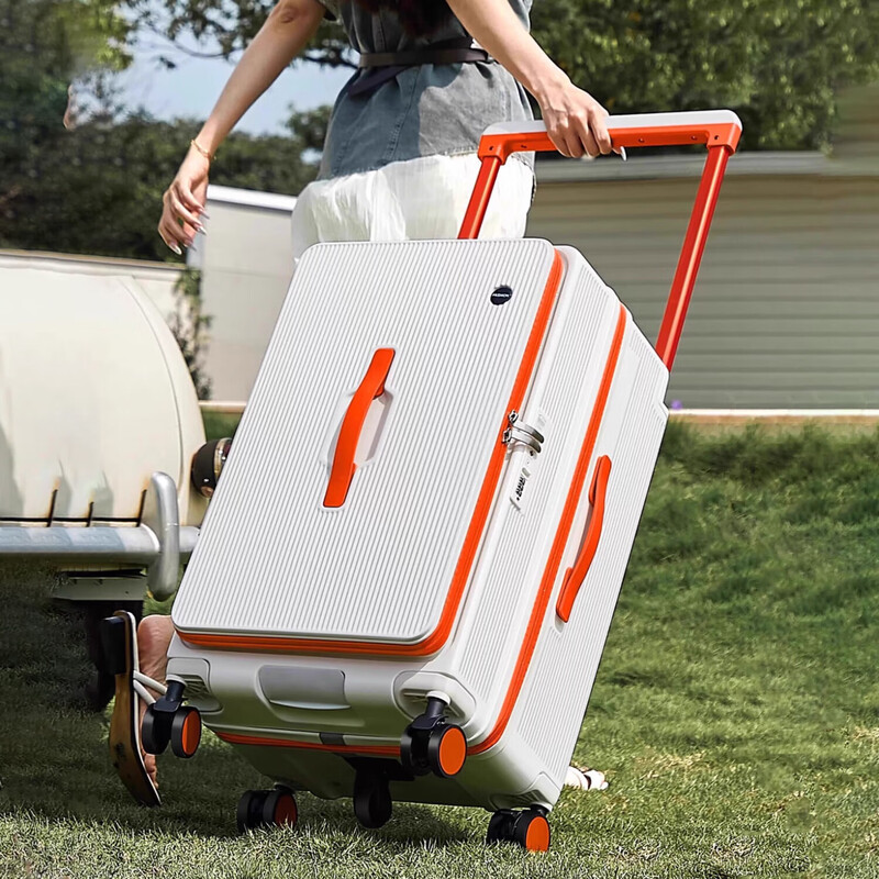 Side-opening suitcase wide trolley box 24 inches large capacity 20 inches password check-in luggage Jing Tokyo Hi self-operated white with orange 30% 2025 edition limited contrast color 28 inches