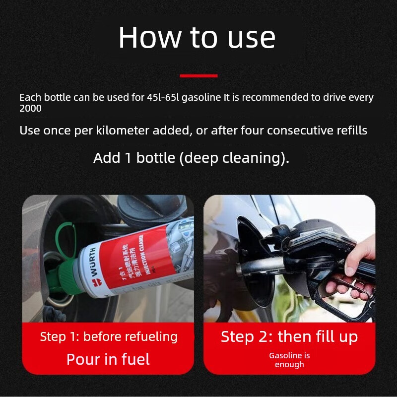 Würth 7-in-1 Auto Fuel Treasure removes carbon deposits, gasoline fuel additive, fuel injection cleaner, 1 bottle