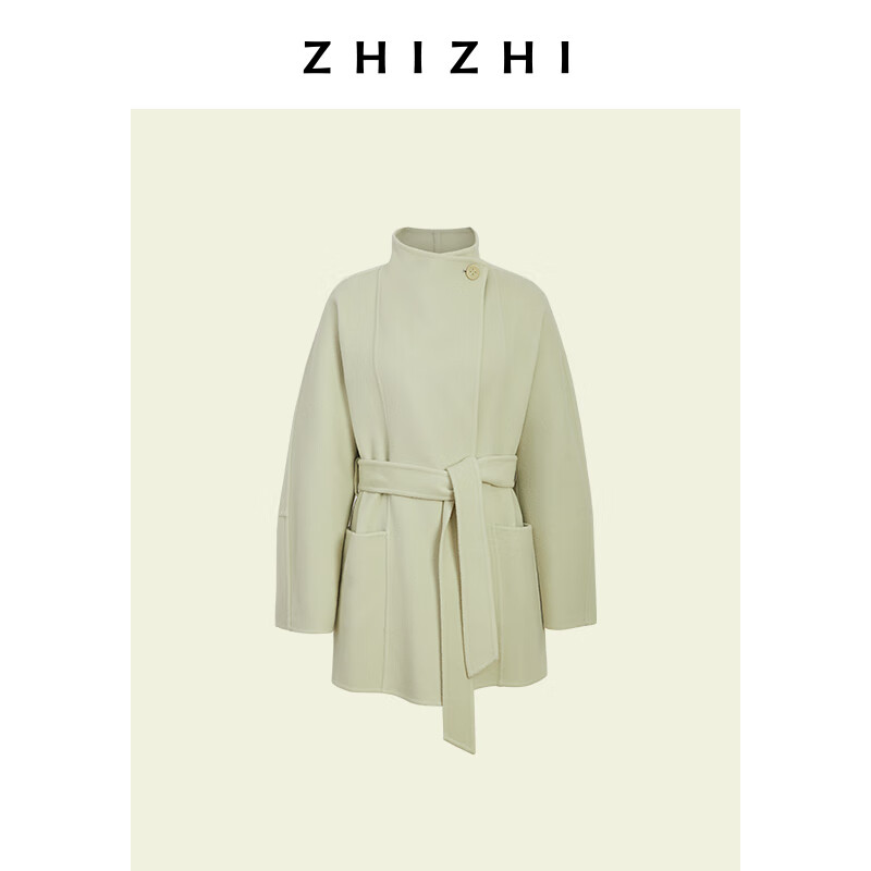 Zhizhi Xiangsiyin all-wool one-button swoosh coat, simple and light, autumn 2025, light green S