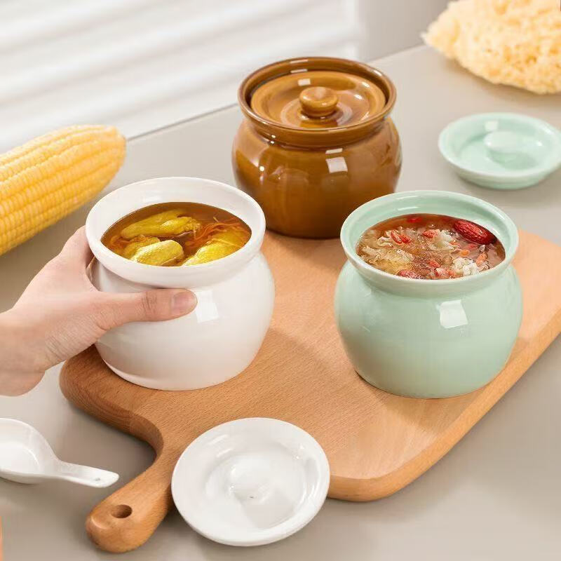 Crock pot stew pot for one person, steamed egg stew pot with lid, Chinese style Shaxian snack ceramic stew pot, crock pot 450ml crock pot stew pot (extra thick version) white 450ml