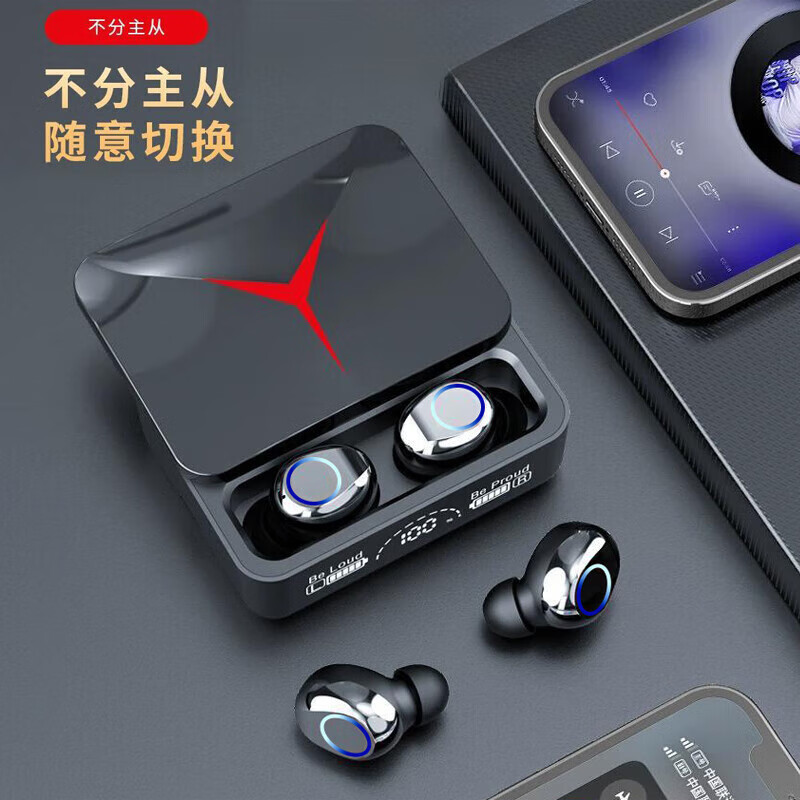 Slide switch E-sports gaming car Bluetooth headset High-tech bass headset Ultra-long battery life M90 Black top version High-definition power digital display + smart call noise reduction