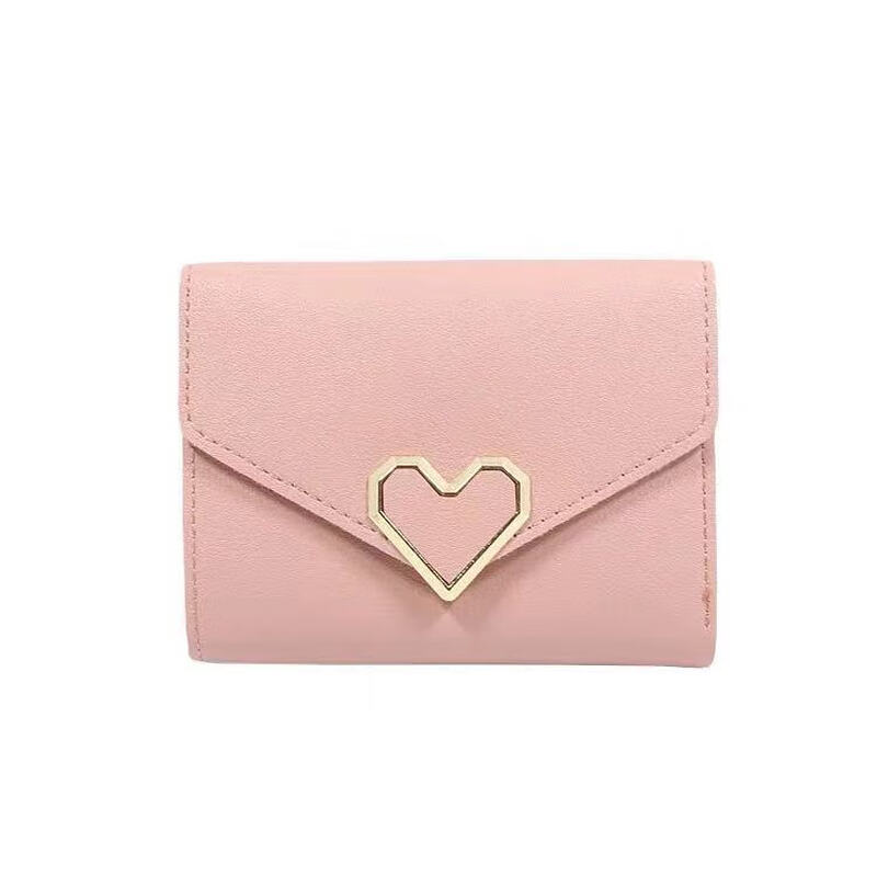 Fuyan's new simple and fashionable short wallet card bag thin Korean style buckle coin purse student ladies wallet female short pink E