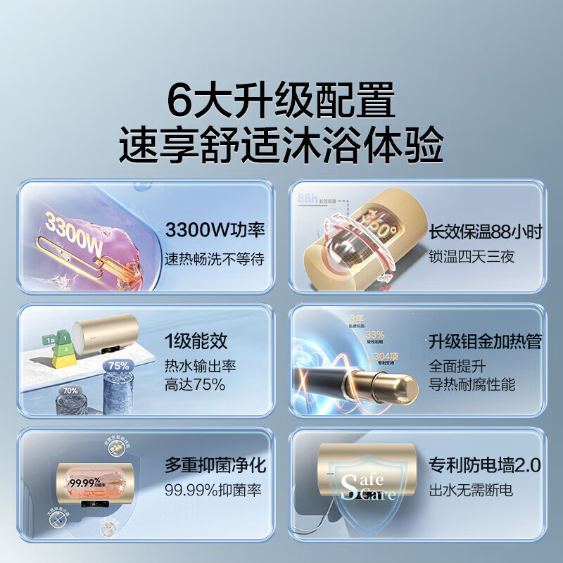 Haier (Haier) Consult customer service to receive subsidies. Water heater, electric water heater, household water storage type, variable speed heating, first-class energy efficiency, energy saving, power saving, seamless gallbladder, Haier Smart Home Leader 80L 3300W, super first-class energy efficiency/magnesium rod, no need to replace DN1