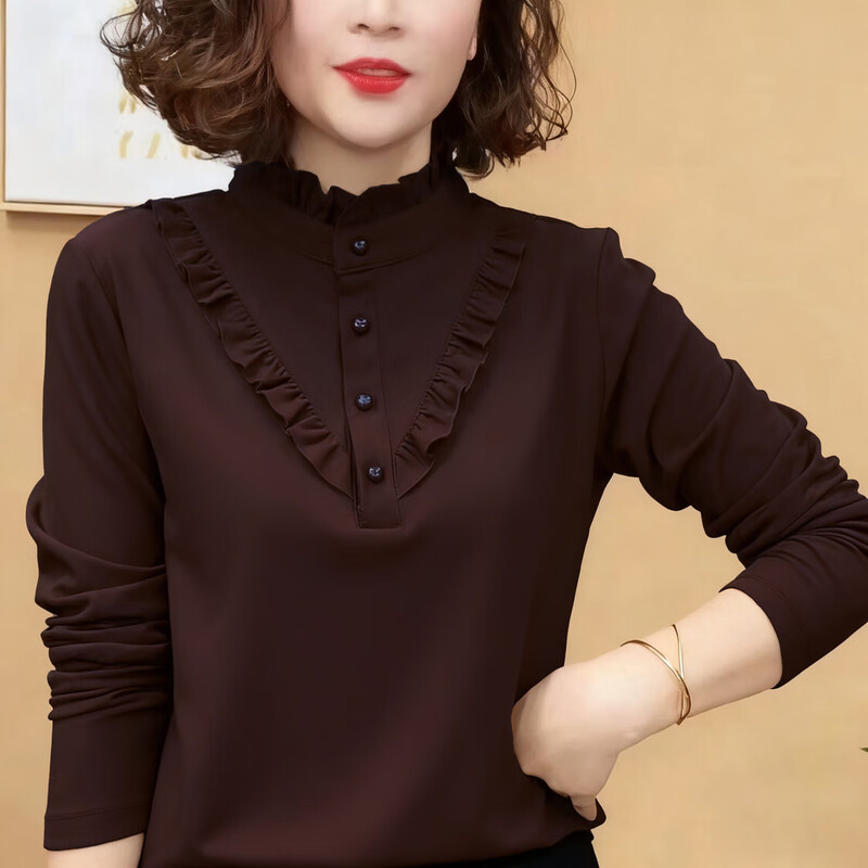 2025 German velvet fabric autumn and winter half turtleneck middle-aged mother high-end bottoming shirt women's versatile small shirt German velvet top Angora red XL recommended 115-130 pounds