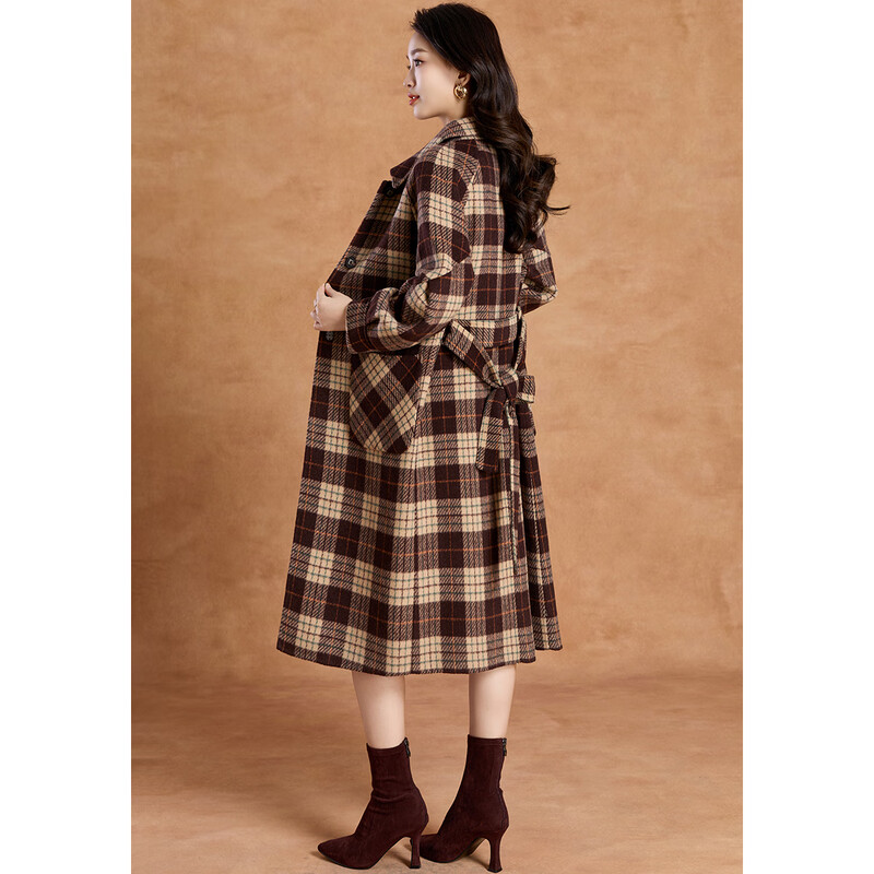 Kebel high-end retro plaid atmosphere coat women's 2025 new autumn and winter temperament mid-length woolen coat L