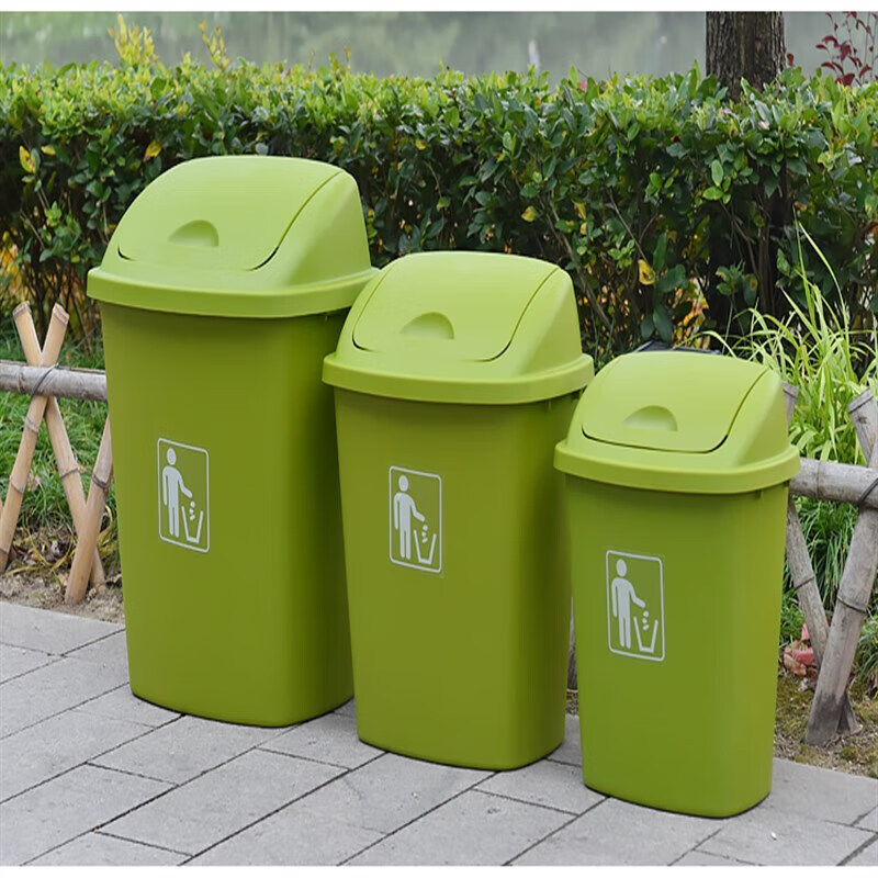 Large thickened swing lid commercial outdoor 30L green trash can with glasses sticker