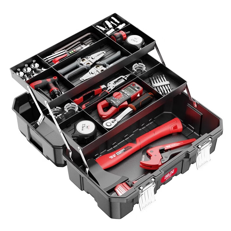Delixi Tool Box Industrial Grade Home Set Multifunctional Hardware Art Box Electrician Multi-layer Folding Storage Box 22-inch Thickened Upgraded Flagship Model Metal Folding Arm Free Parts Box