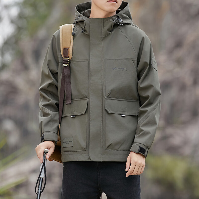 CANELIN KISKHA American casual outdoor jacket men's autumn and winter trendy brand men's cotton thickened work jacket men's military green regular XL size recommended 135-150 pounds