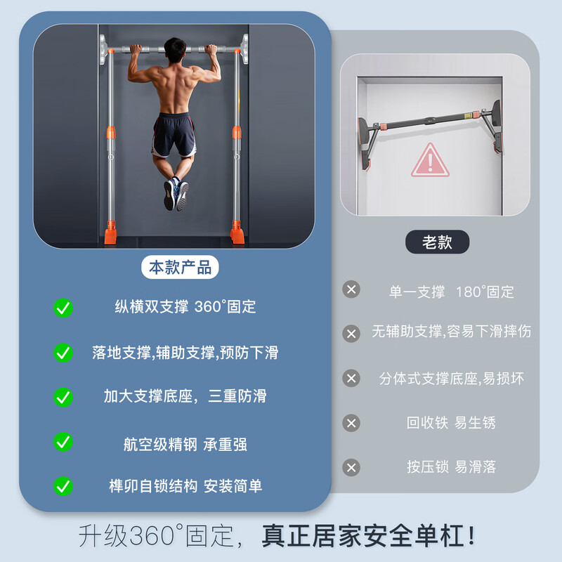 Functional horizontal bar indoor home pull-up without punching floor-standing hanging lumbar protrusion lumbar disc herniation lumbar protrusion hanging bar for men orange adjustable 145--170cm