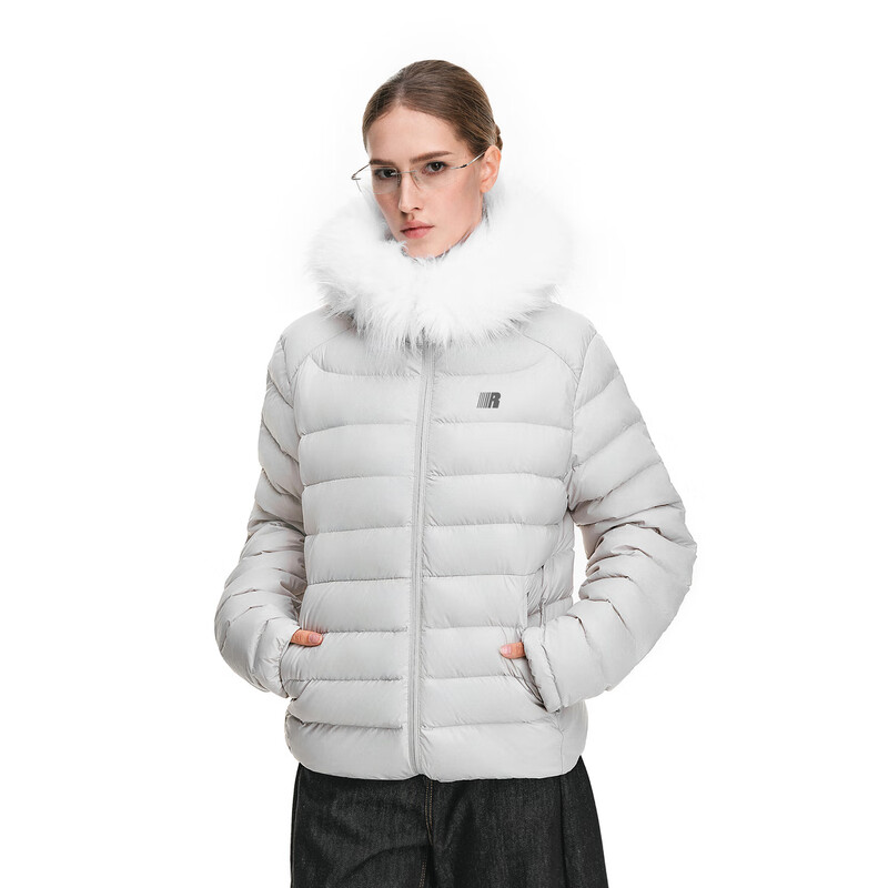 FDR flagship store 90 white duck down detachable fur collar hooded rib down jacket women's winter liner jacket gray L