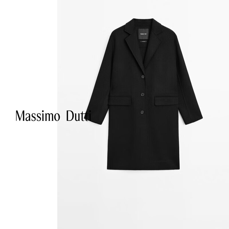 Massimo Dutti discount season 2025 women's clothing elegant and quiet luxury style long wool blend coat jacket 06413964 black M (170/92A)