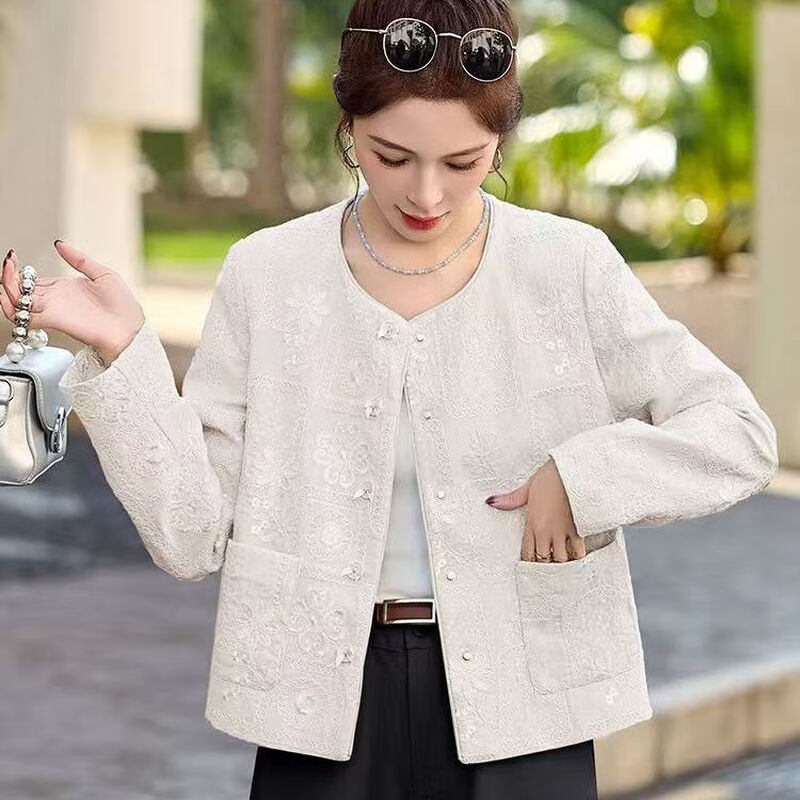 Luo Meng New Chinese Style National Style Short Jacket Women 2025 Spring New Style Small Fragrance Style Tang Suit Heavy Industry Embroidered Top Light Blue S Recommended 90-100 Jin