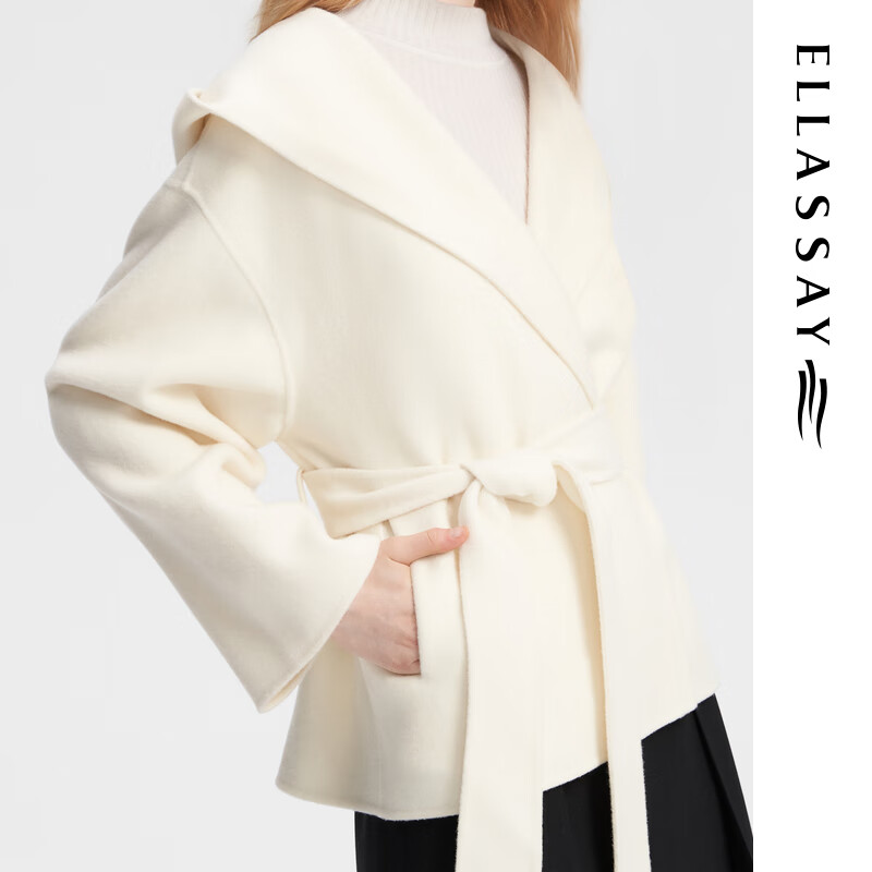 ELLASSAY (ELLASSAY) new autumn and winter sheep wool soft and elegant hooded terminal style with lace-up woolen coat for women EWB354D01500