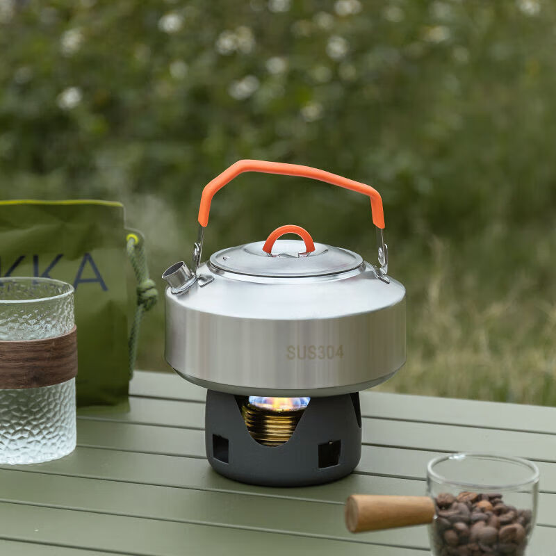 HKNA outdoor kettle 304 stainless steel kettle camping teapot hand brewed coffee pot portable outdoor kettle without mesh bag 1.1 liter 304 stainless steel kettle 1ml
