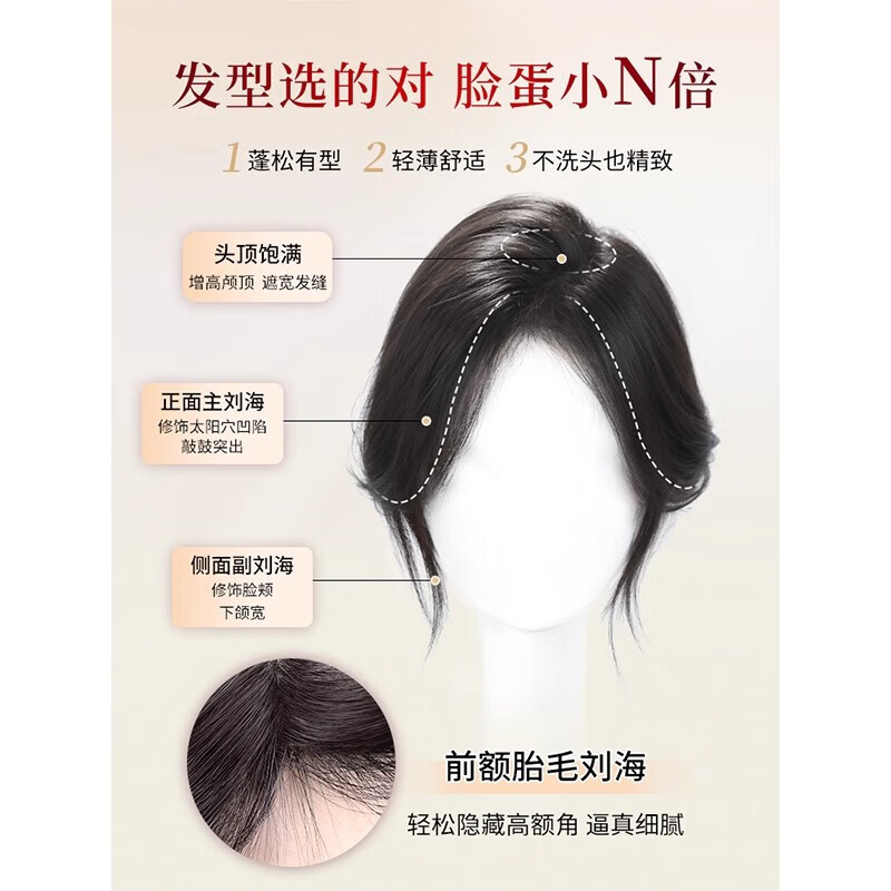 Wig for women, fluffy top of head, real hair replacement, high crown, light and thin, covering white hair, traceless natural replacement hair piece, horoscope, upgraded hand-woven 8*11 25CM, natural color