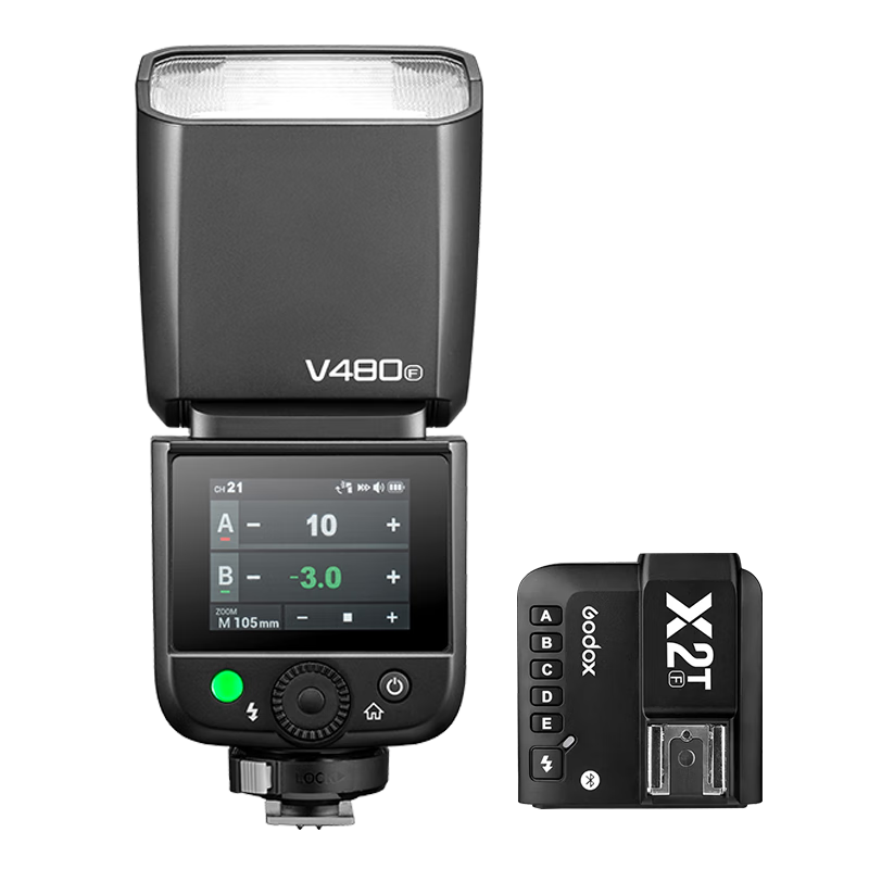 Godox V480 Touch Screen Camera Top Flash High Speed Synchronization TTL Lithium Battery Hot Shoe Light Outdoor Photography Portable Wedding Photography Light V480+X2T Flash Trigger Fuji Version