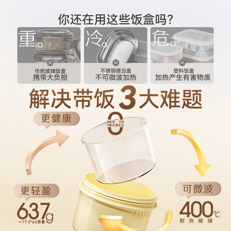 SUPOR glass lunch box, microwaveable lunch box, lunch box for office workers, multi-layer lunch box with insulated handbag, student lunch box