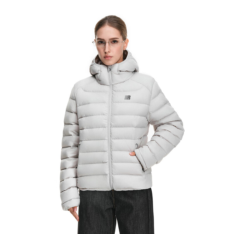 FDR flagship store 90 white duck down detachable fur collar hooded rib down jacket women's winter liner jacket gray L