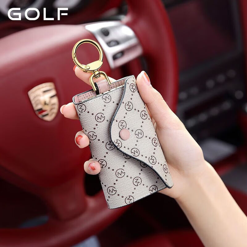 Ye Yu Golf GOLF key bag for women, fashion printed card bag, multi-functional anti-theft coin purse, key chain gift box, smoke pink with apricot color