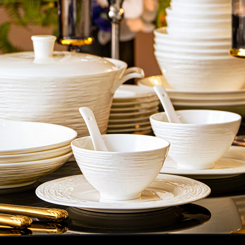 Hanming Jingdezhen underglaze color bowls, plates and tableware complete set bone china simple dishes and chopsticks set home high-end housewarming gift high temperature underglaze color | brocade box | 70-piece set