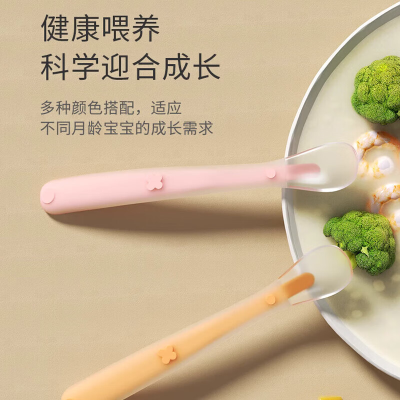 COOKSS newborn baby spoon children's silicone spoon infant food supplement spoon baby water feeding soft head spoon two pack