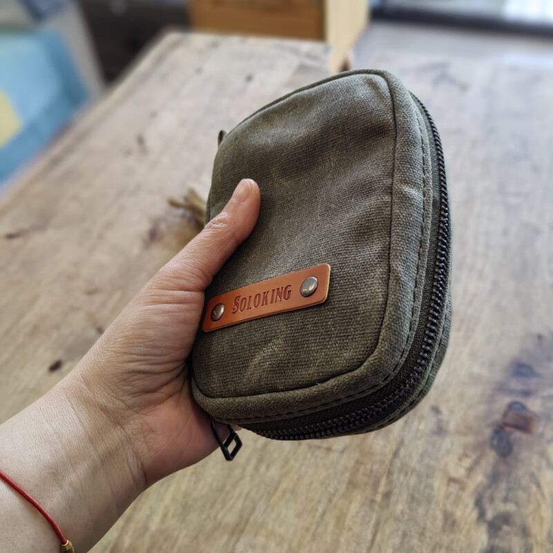 DL Fat Donglai's same vintage oil wax key bag handmade canvas storage bag zipper A8 loose-leaf note card slot black