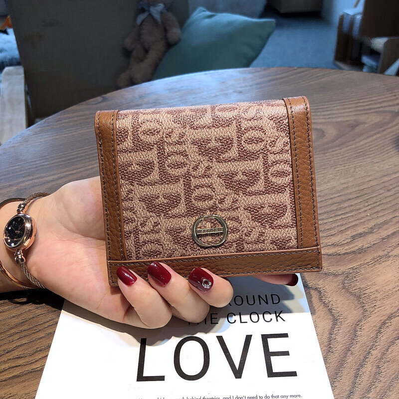 Kangaroo (KANGAROO) Short Wallet Women's 2025 New Thin Card Holder Simple Driver's License Position Wallet Folding Wallet Trendy Coffee