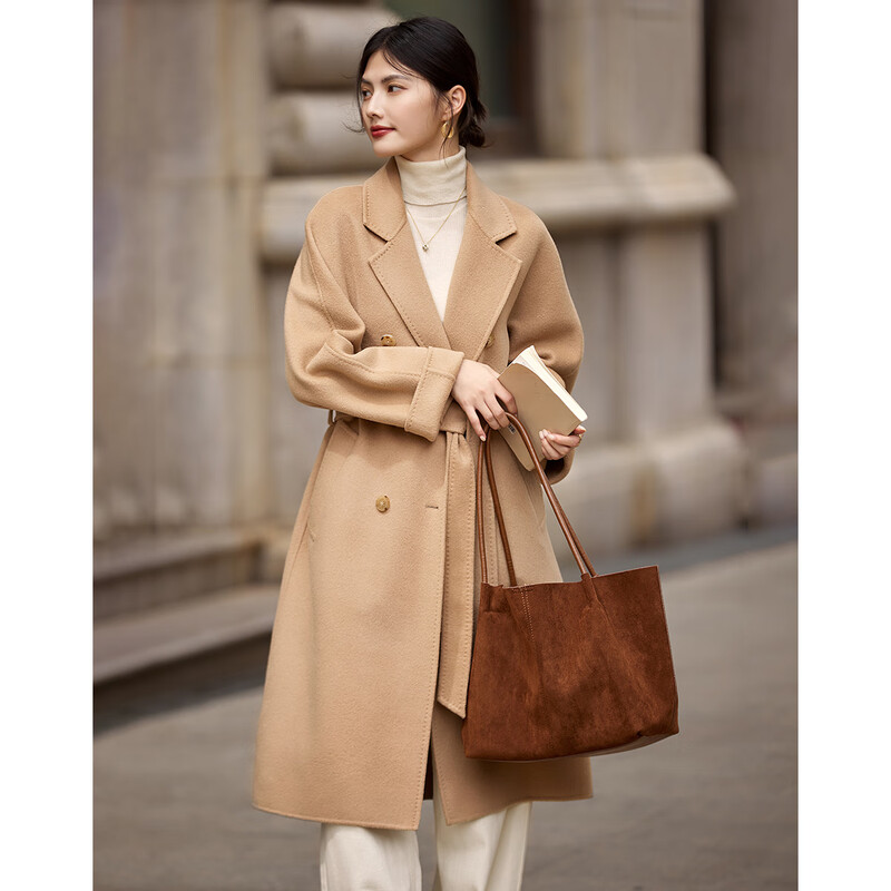 Shangjing Wool Coat Women's 25th Winter New Women's Clothing Mid-Length Lace-Up Slimming Simple Light Luxurious Double-sided Wool Coat Women