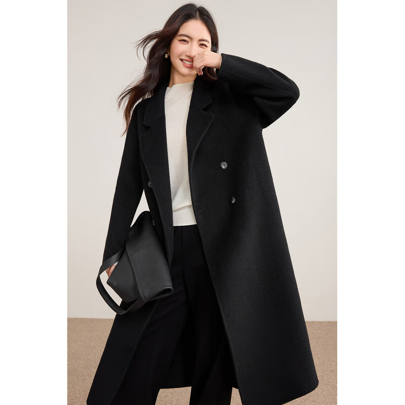 Shandubila 100% wool warm woolen coat for women winter women's high-end suit collar long commuter double-sided woolen coat