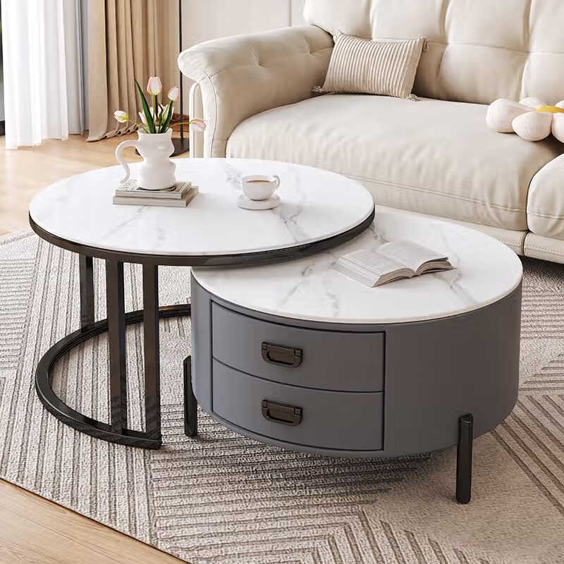 LUOSEN slate retractable coffee table double pole living room size round coffee table table 70 white 60 white