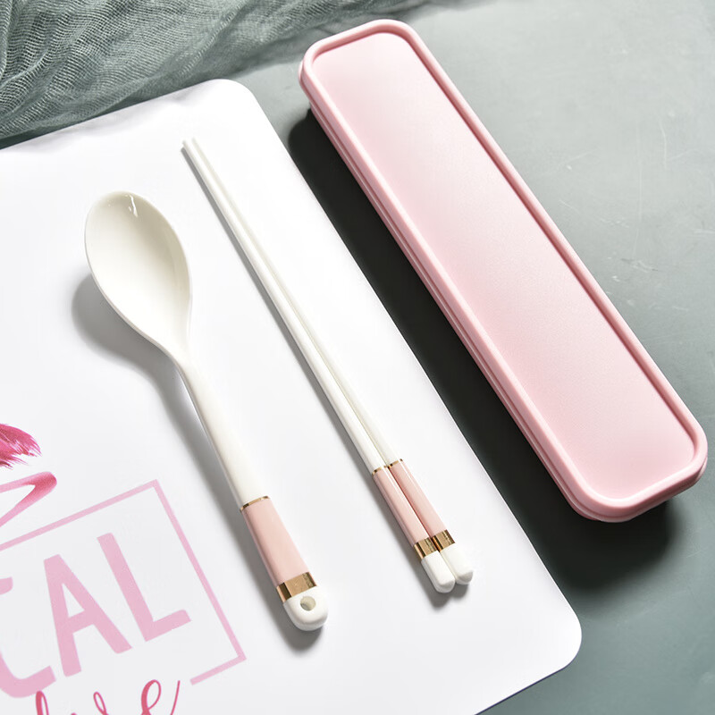 Complete portable ceramic tableware three-piece set, high-looking ins style light luxury Internet celebrity style ceramic chopsticks and spoons NEW portable three-piece set emerald gold