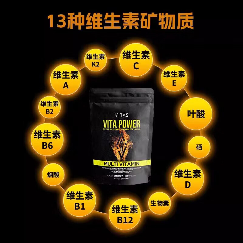 VITAS Japan imported zinc maca 11 kinds of multivitamins folic acid supplement zinc VB family maga men's nutritional essence 1 bag (120 capsules/bag)