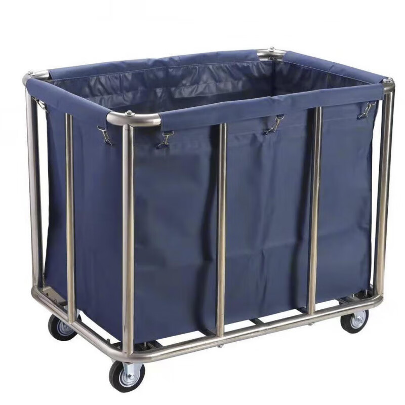 Stainless steel hotel room linen cart bag hotel thickened silent linen cart multi-functional cleaning room entrance cart extra thick 8-tube tapered blue linen cart