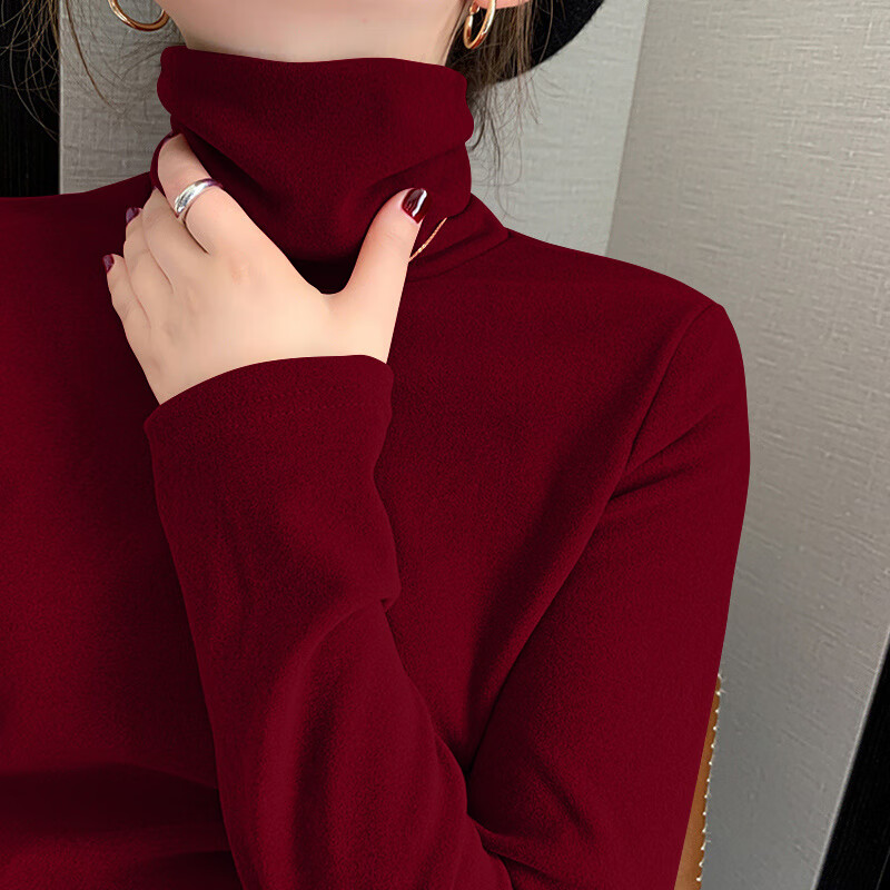 Modal double-sided German velvet turtleneck bottoming shirt for women, autumn and winter new style, thickened velvet, large size outer wear, piles of warm tops, earthy yellow + dark coffee color M, suitable for 80-95 pounds