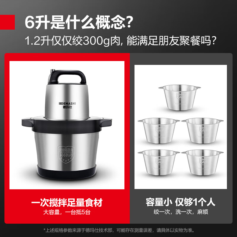 DEMASHI commercial meat grinder, household stainless steel meat grinder, multi-functional cooking machine, vegetable grinder, 6L stuffing grinder, minced meat grinder, JR-06 (shipped from Beijing warehouse)