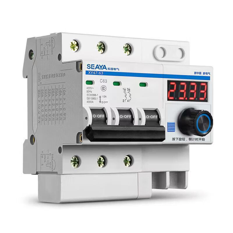 Xiya three-phase adjustable timing circuit breaker high-power water pump switch controller power-off switch main gate three-phase 380V timing switch 3P63A