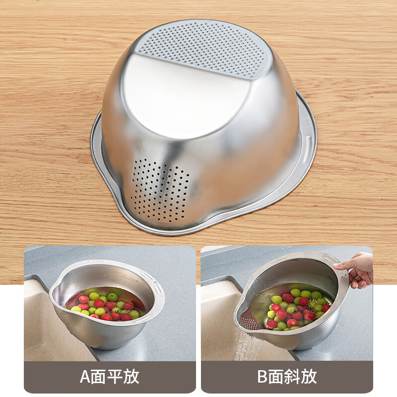 Home KATEI STORY Japanese Rice Basket Washing and Draining Quick Drain Sieve 304 Stainless Steel Rice Washing Artifact Fruit Wash Basin Draining Basket