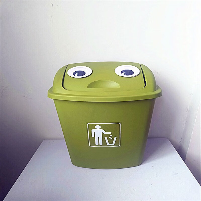 Large thickened swing lid commercial outdoor 30L green trash can with glasses sticker