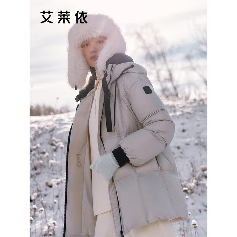 ERAL goose down jacket for women, short down jacket, removable U-shaped pillow, waist drawstring, slimming and warm jacket, pine fog gray M 160, recommended 105-115 catties