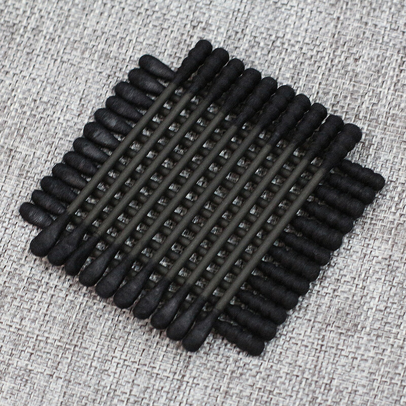 Laughing Mom Black double-ended ear scoop cotton swabs, ear cleaning swabs, paper shaft spiral head cleaning swabs, 200 pieces